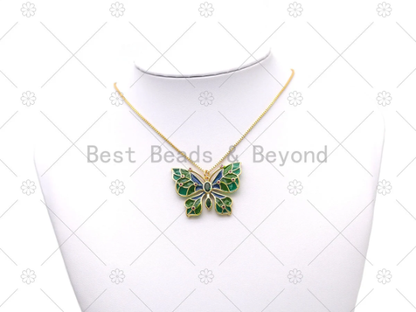 Colorful Enamel Butterfly Shape Pendant,18K Gold Filled Fuchsia CZ Micro Pave Butterfly Charm, Necklace Bracelet Charm Pendant, Sku#LK571