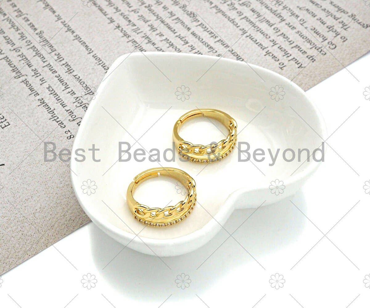 CZ Crown Link Adjustable Ring, Sku#LD44