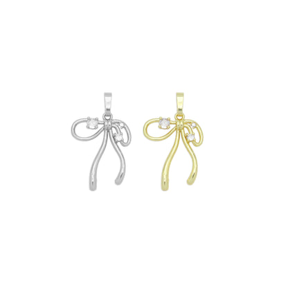 Gold Clear CZ Bow Charm Pendant, Sku#A416