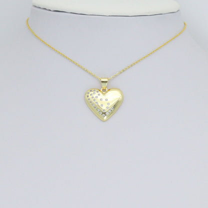 CZ Puffy Heart with Diamond Charm Pendant, Sku#LK1153