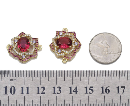 Fuchsia CZ Rose Flower Frame Charm, Sku#LK750