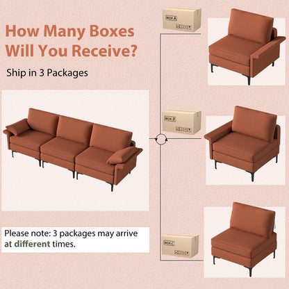 Large 3-Seat Sofa Sectional with Metal Legs and 2 USB Ports for 3-4 people
