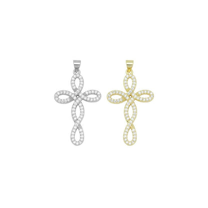 Gold Silver Clear CZ Flower Cross Charm Pendant, Sku#LD631