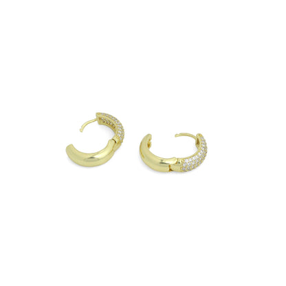 Clear CZ Silver Gold Medium size Hoop Earrings, Sku#A477