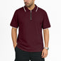 Mens Jacquard Loose-Fit Short-Sleeve Zip-Up Polo Shirt