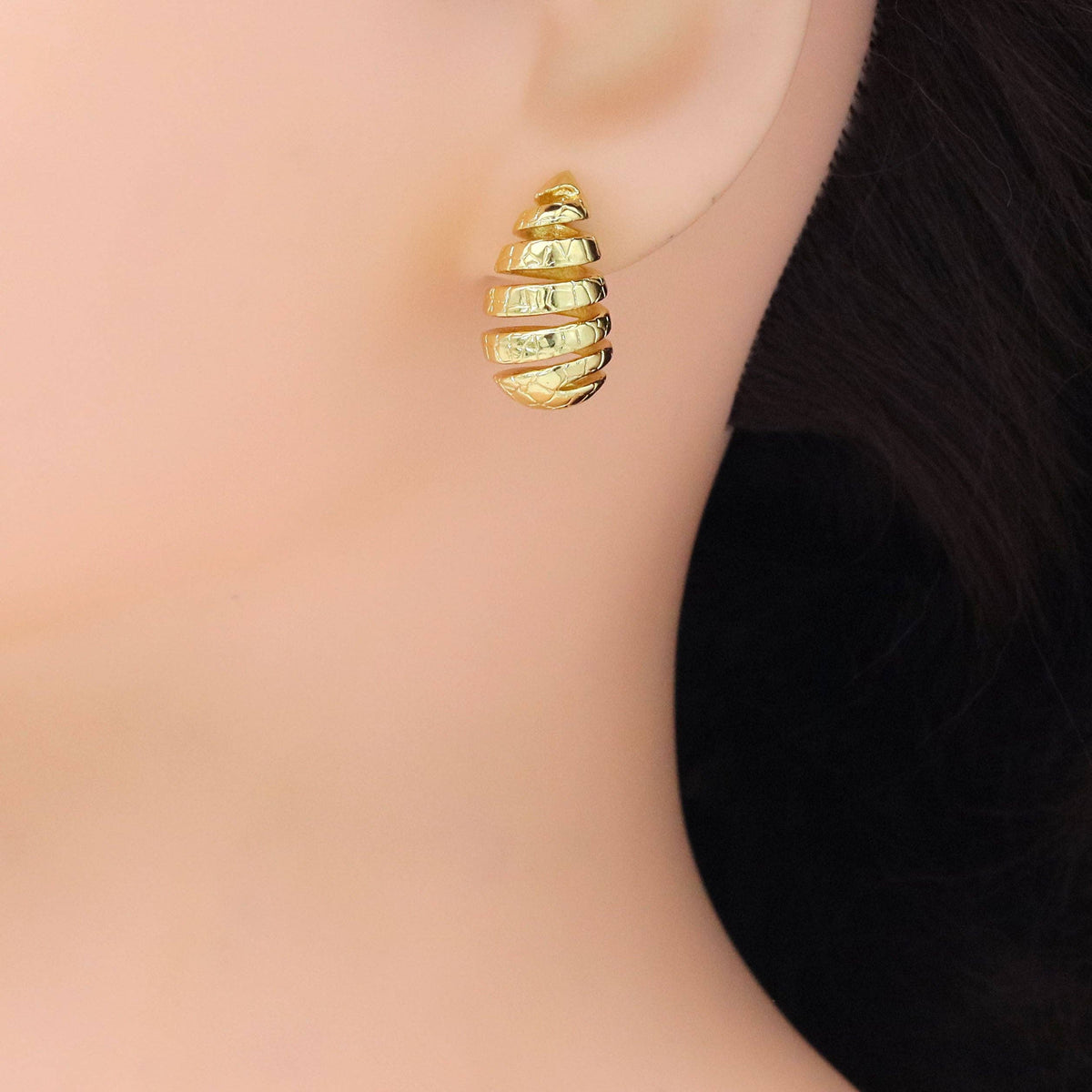 Gold Spiral Drop Shape Stud Earrings, Sku#LD551