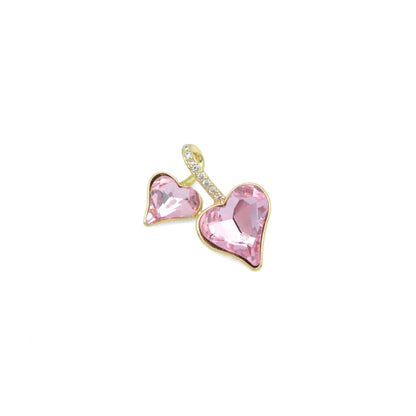 Double Pink Heart Gold Charm Pendant, Sku#LK1074