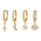 Stacking 4 Pieces Celestial Drops Earring Set, 18k Gold Hoop with Drops, S925 Needle, Stacked Lobe Designs with Dazzling Zirconia