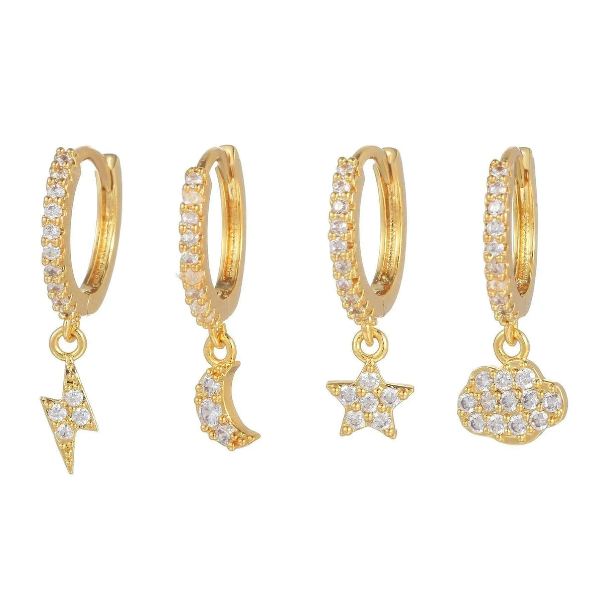 Multi Sets of Chic Star&Moon Earrings, 3-6pcs, 18k Gold Plated Stud Drop Hoop Huggie Cuff Chain, S925 Needle