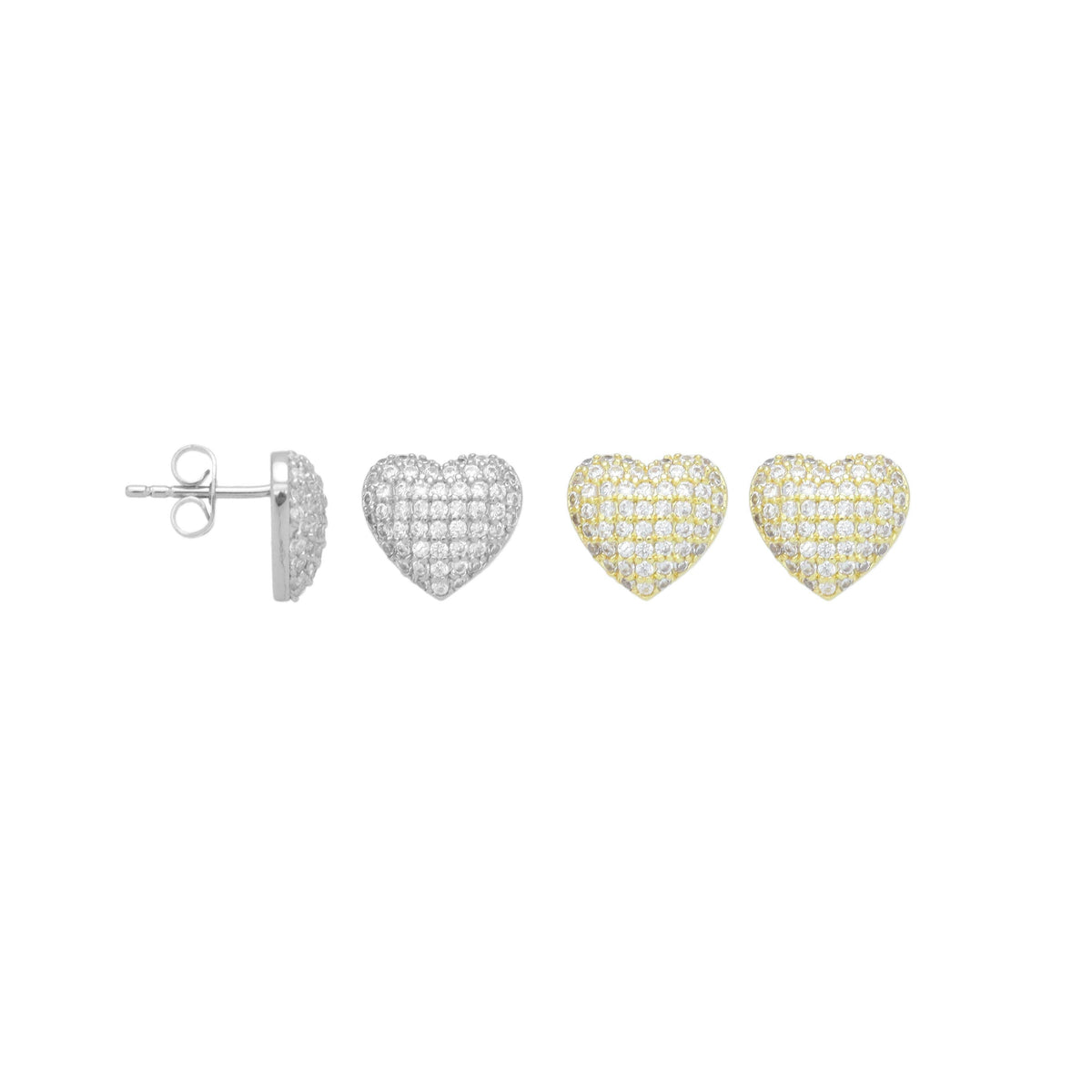 Clear CZ puffy Heart Stud Earrings, Sku#A374
