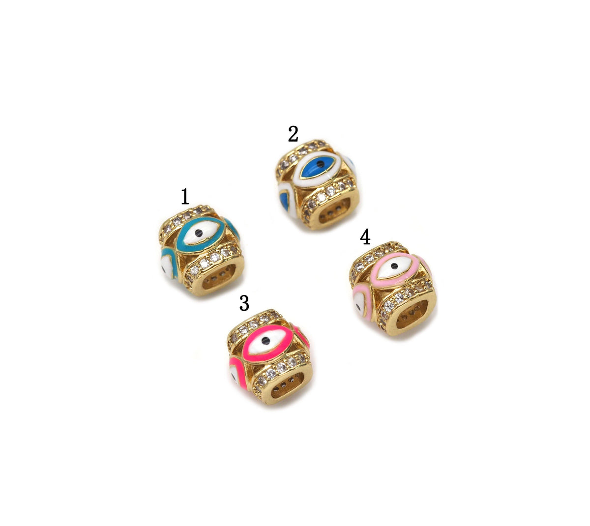 CZ Enamel Evil Eye On Tube Spacer Beads, Sku#LD276