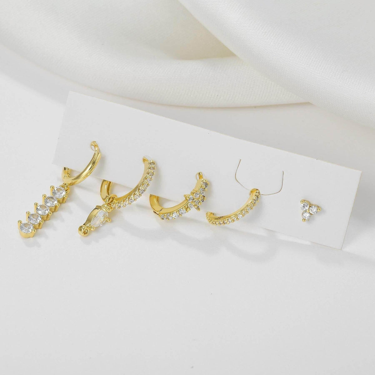 Stacking 5 Pieces Simple Clover Single-Row Serrated Ear Cuff Earring Set, 18k Gold-Plated  Teardrop Zircon Earrings, S925 Needle