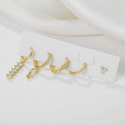 Stacking 5 Pieces Simple Clover Single-Row Serrated Ear Cuff Earring Set, 18k Gold-Plated  Teardrop Zircon Earrings, S925 Needle