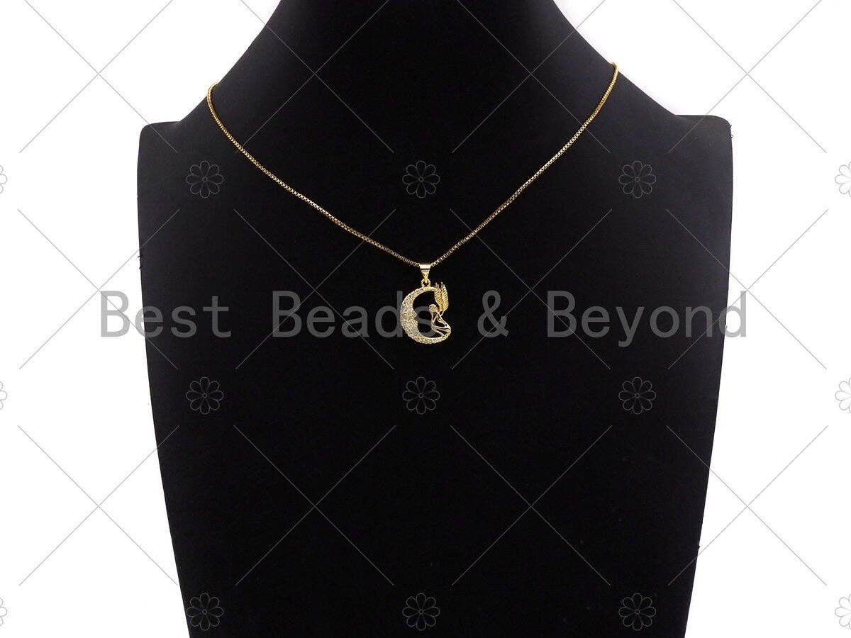 CZ Micro Pave Angle On Cresent Moon Pendant/Charm,Cubic Zirconia Charm, Necklace Bracelet Charm Pendant,16x20mm, Sku#JL17