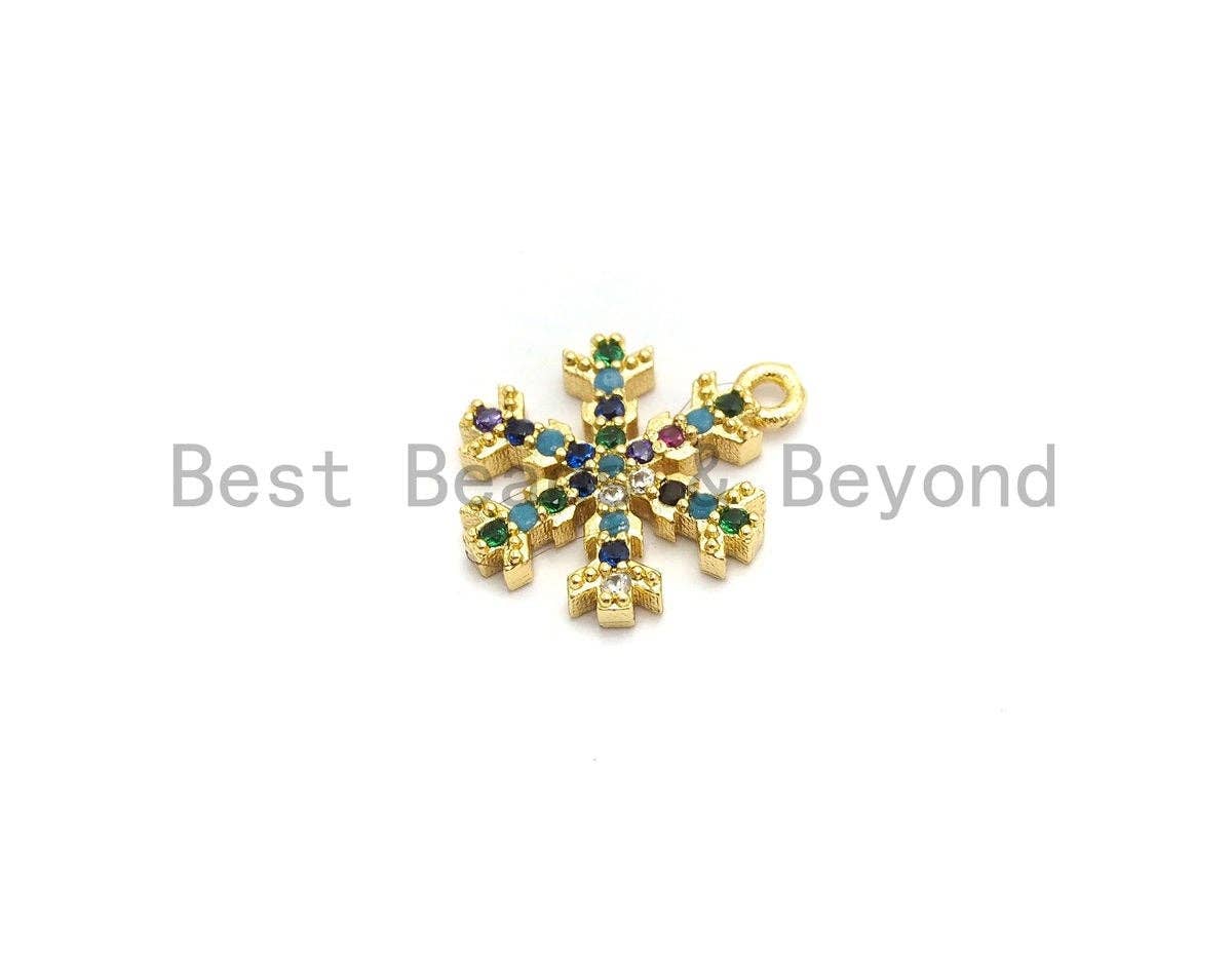 Multi Color CZ Micro Pave Snowflake Charm,Snowflake Shaped Pave Pendant, Gold plated, 14x11mm, Sku#B107