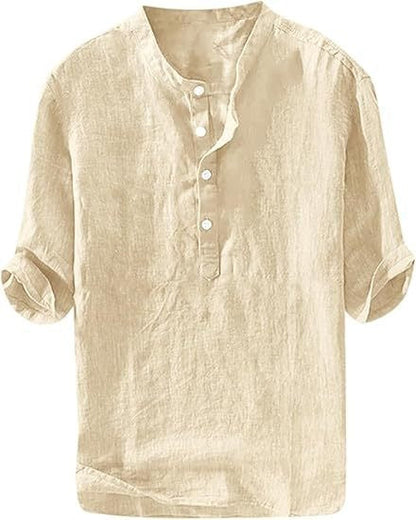 Mens Short-sleeved Loose-fit Linen Shirt