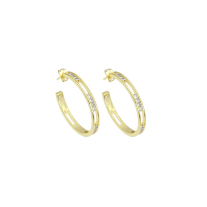 Clear CZ Hollow out Hoop Earrings, Sku#LD522