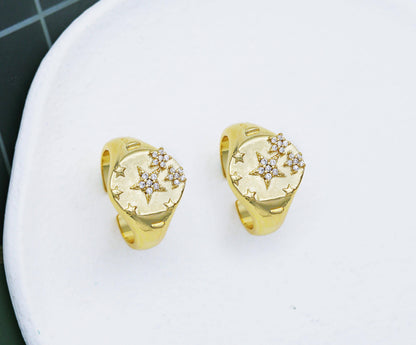 CZ Five Point Star Signet Ring, Sku#X341C