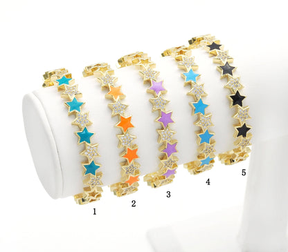 CZ Enamel Star Adjustable Bracelet, Sku#X362
