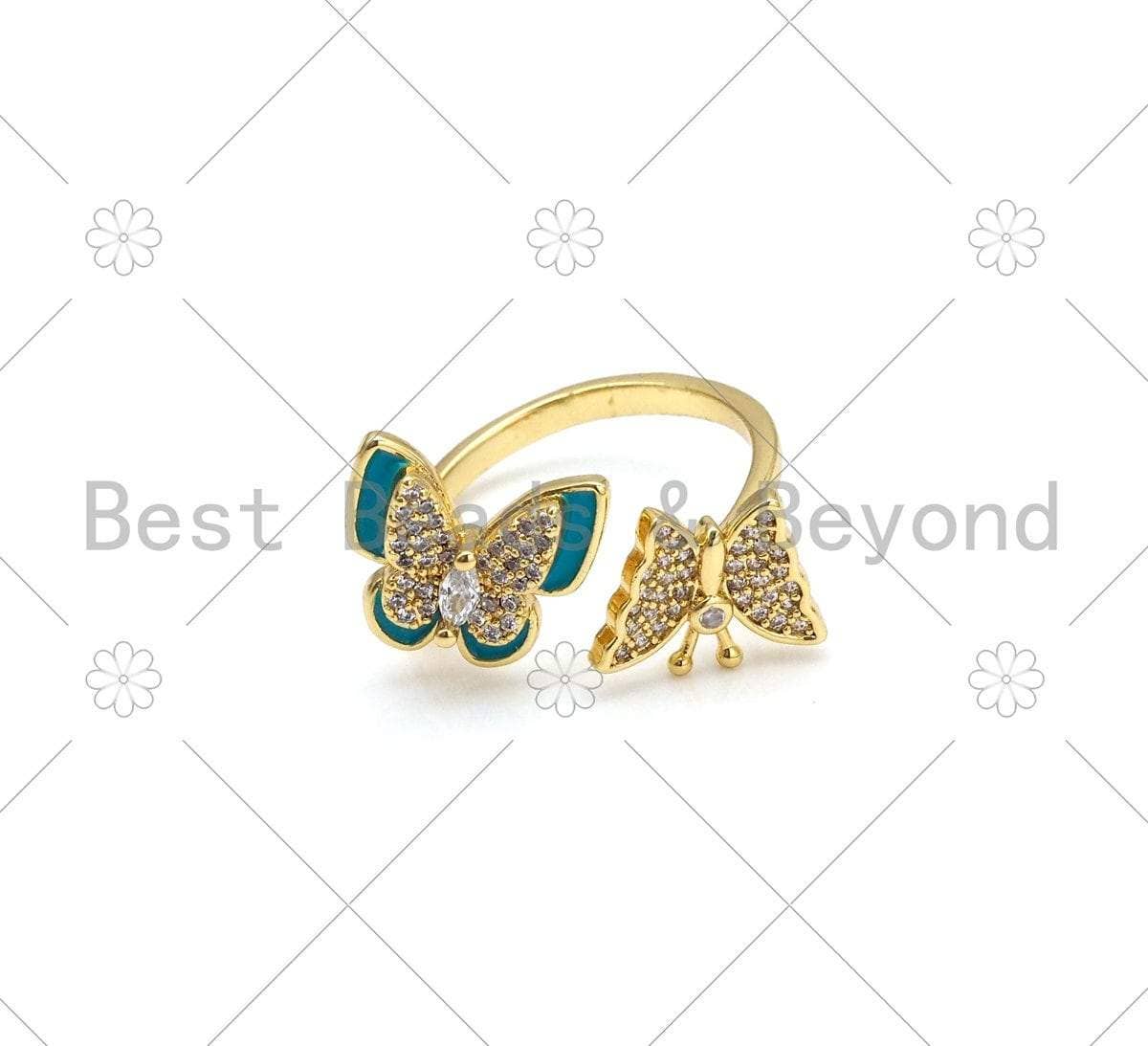 CZ Enamel Butterfly Shape Adjustable Ring, Sku#X272