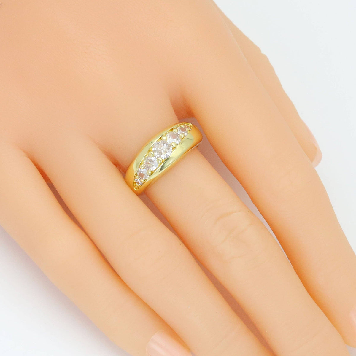 Gold Silver Swirled Diamond CZ Adjustable Ring, Sku#A342