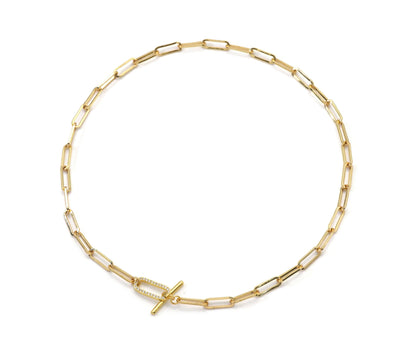 Paperclip Chain Necklace Bracelet with CZ Toggle