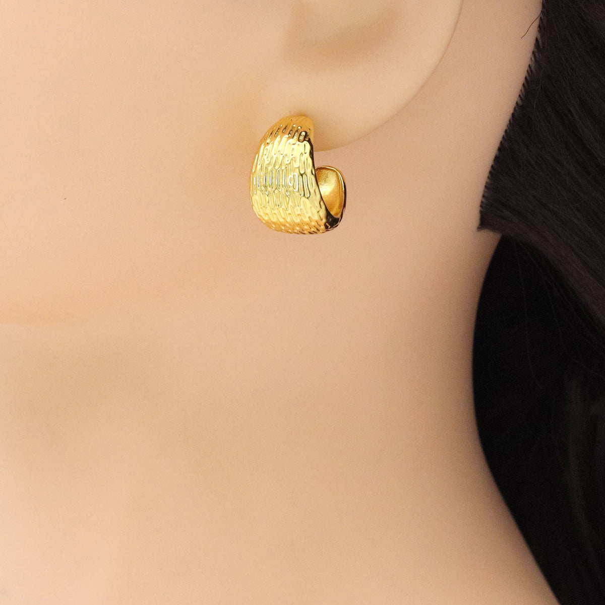 Hammered Gold Silver Gold Silver Huggie Earrings, Sku#A203