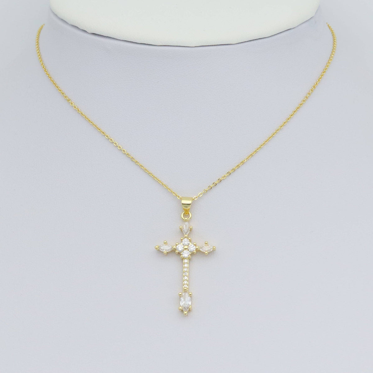 Gold Clear Oval CZ Cross Charm Pendant, Sku#LD639