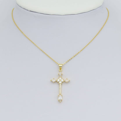 Gold Clear Oval CZ Cross Charm Pendant, Sku#LD639