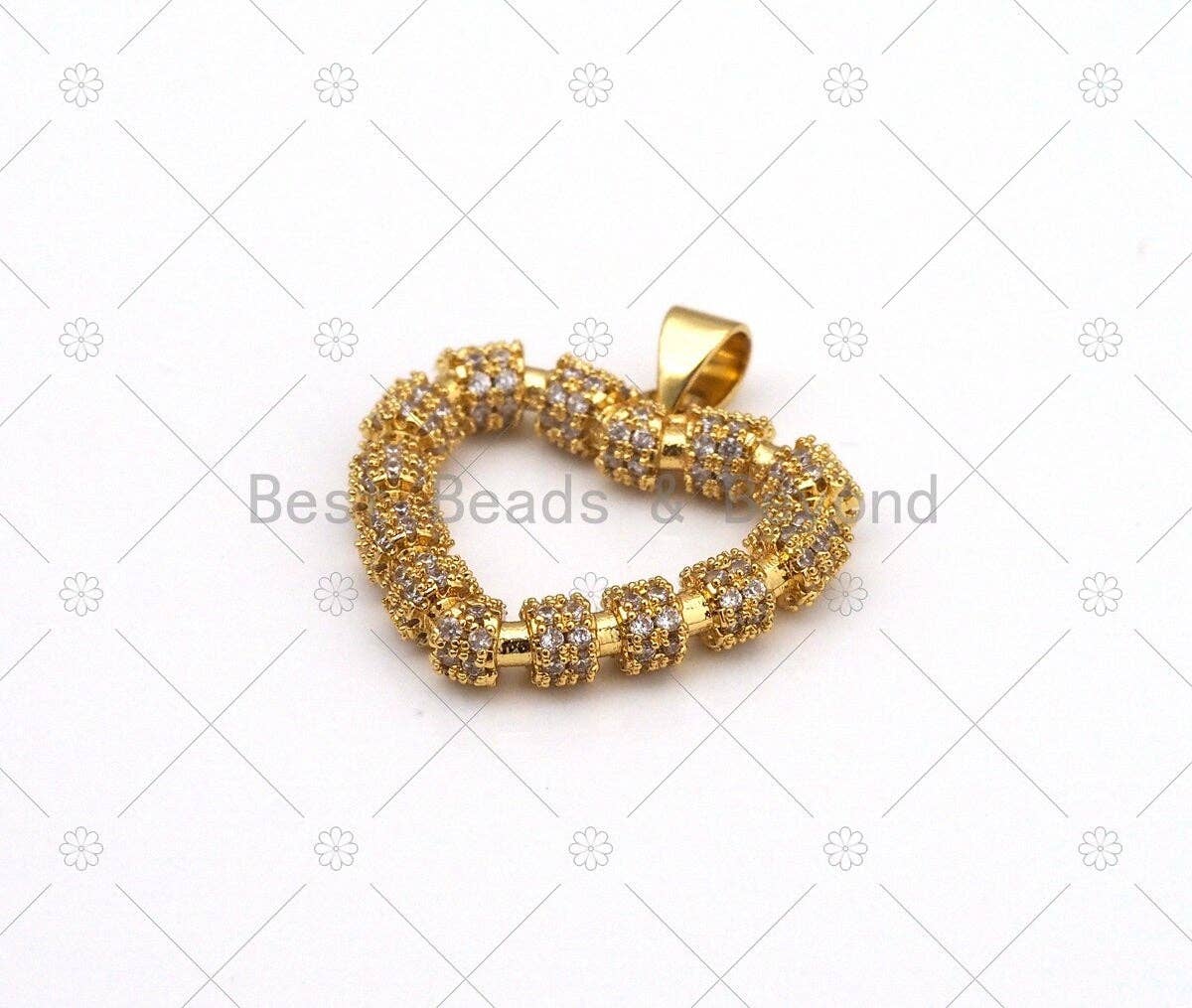 CZ Micro Pave Heart Frame Shape Pendant,18K Gold Filled Heart Charm, Necklace Bracelet Charm Pendant, 23x22mm, Sku#LK470