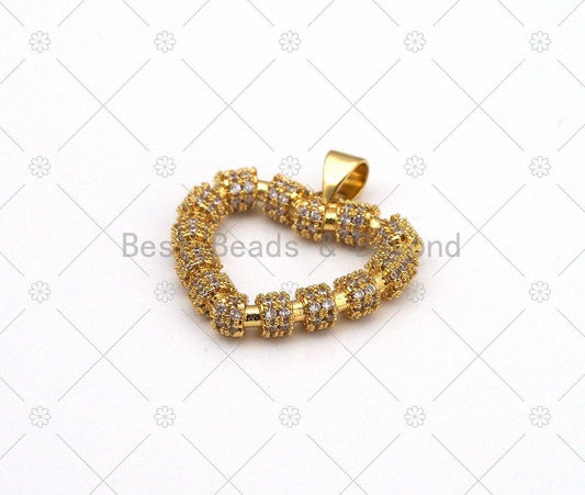 CZ Micro Pave Heart Frame Shape Pendant,18K Gold Filled Heart Charm, Necklace Bracelet Charm Pendant, 23x22mm, Sku#LK470