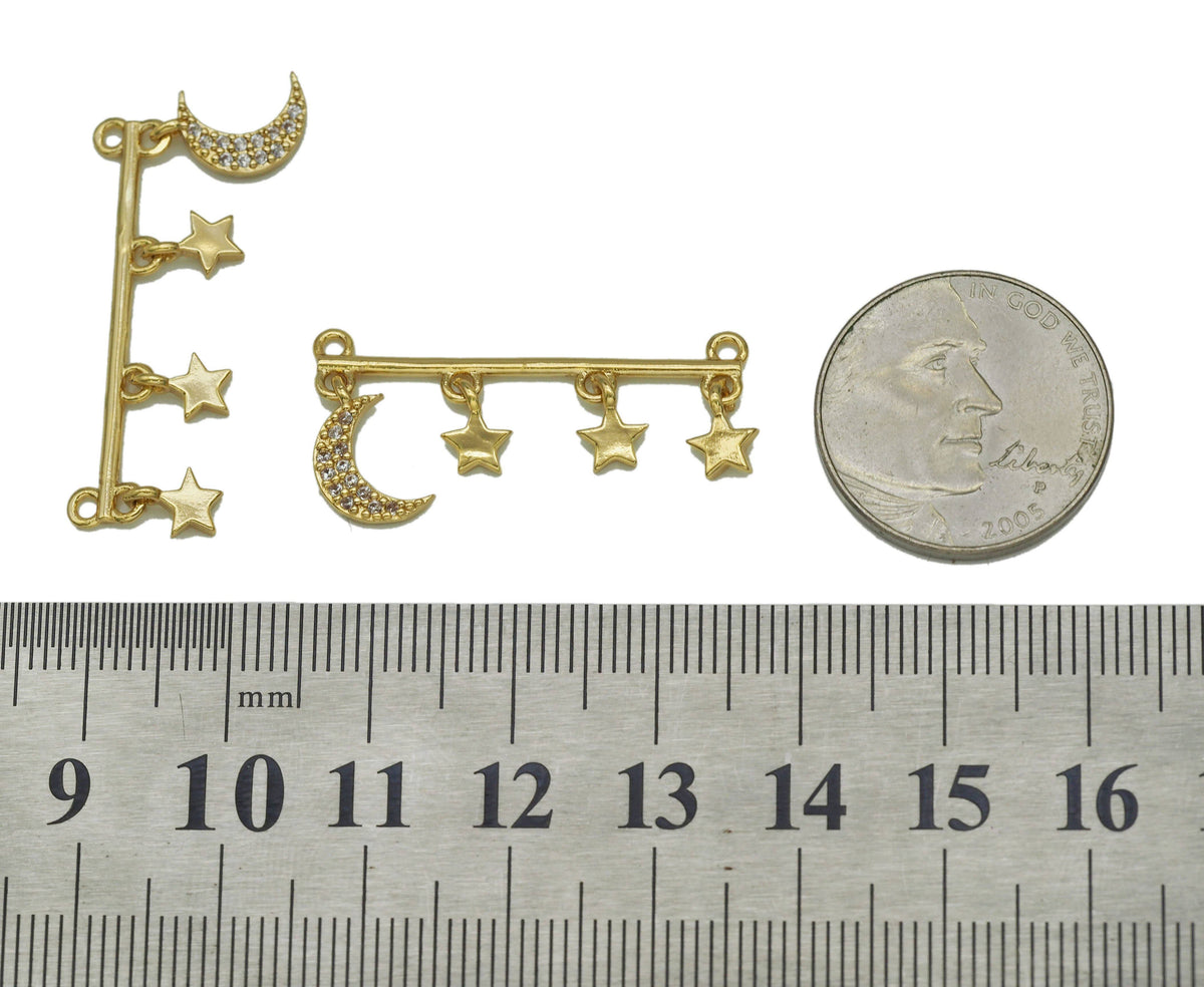 CZ Crescent Moon Star Connector Charm, Sku#L665