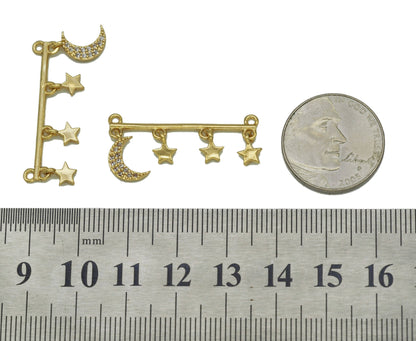 CZ Crescent Moon Star Connector Charm, Sku#L665
