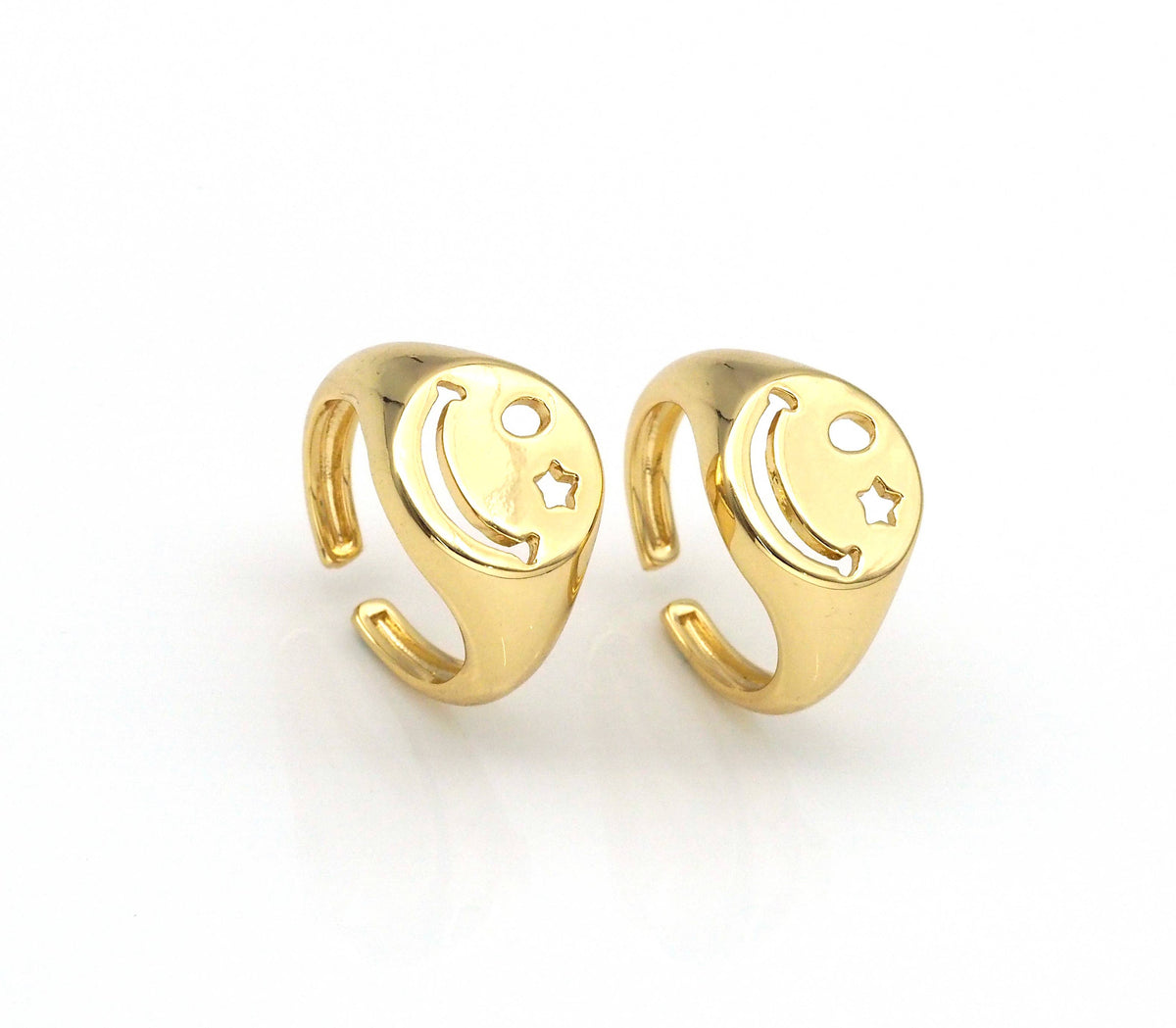 Star Eye Smiley Face Gold Filled Brass Signet Ring, sku#LD153C