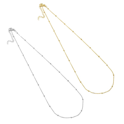 Gold Silver Rolo Link Dainty Ball Necklace, Sku#LD507