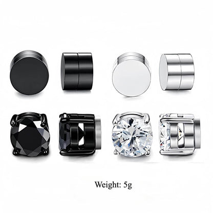 Magnetic CZ Stud Earrings for Men Women, Multi Sets 6mm Non-Piercing Clip On Hypoallergenic Stainless Steel