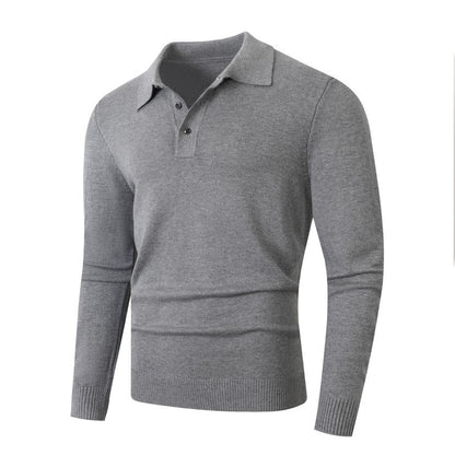 Fashionable Lapel-Neckline Buttoned Casual Pullover Base-Layer Knit Sweater