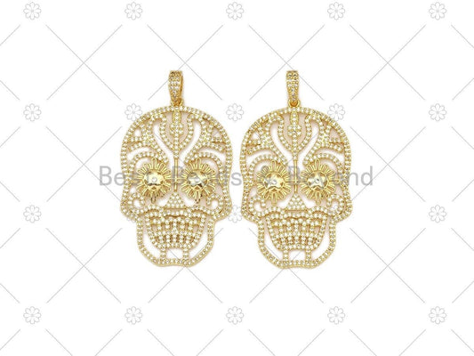 CZ Micro Pave Hollow Out Skull Shape Pendant, Sku#L635