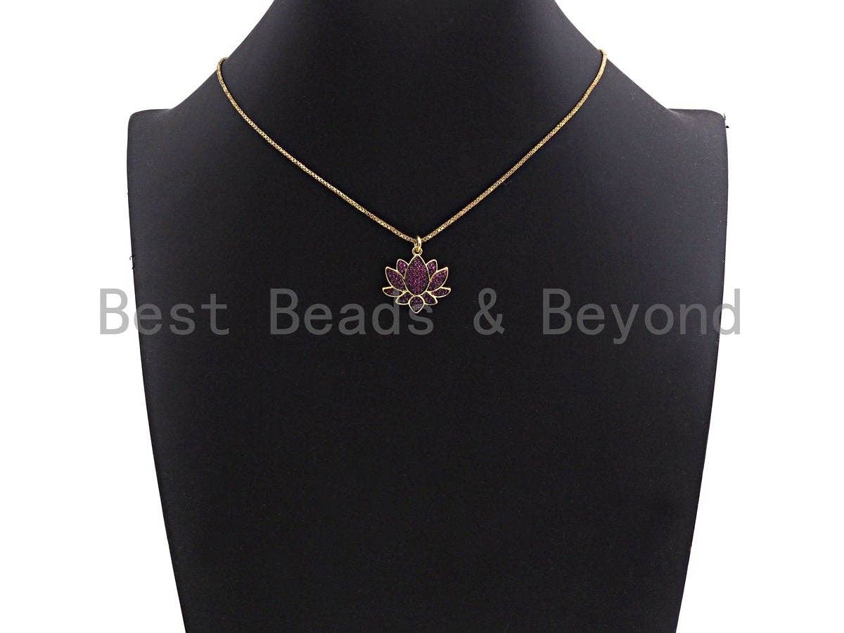Colorful CZ Micro Pave Lotus Flower Pendant, X144/Z572