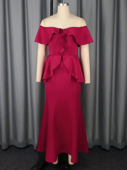 Strapless Ruffled Off-the-shoulder Dress Fishtail Dress