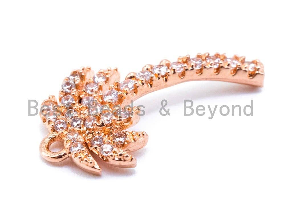 9x18mm CZ Micro Pave Palm Tree Charm, Pave palm tree charm pendant, Gold Rose Gold Silver Black Pave Palm tree Charm, 1pc/2/5pcs sku#B21