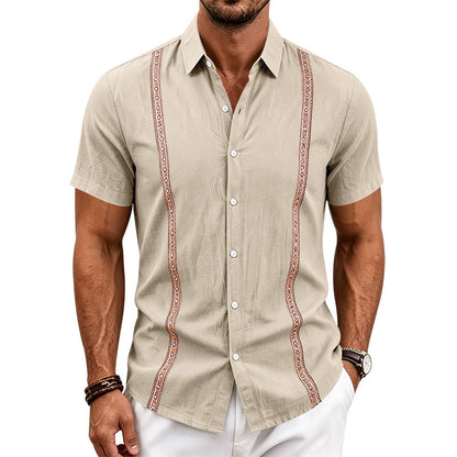 Mens Casual Linen Short-sleeve Shirt