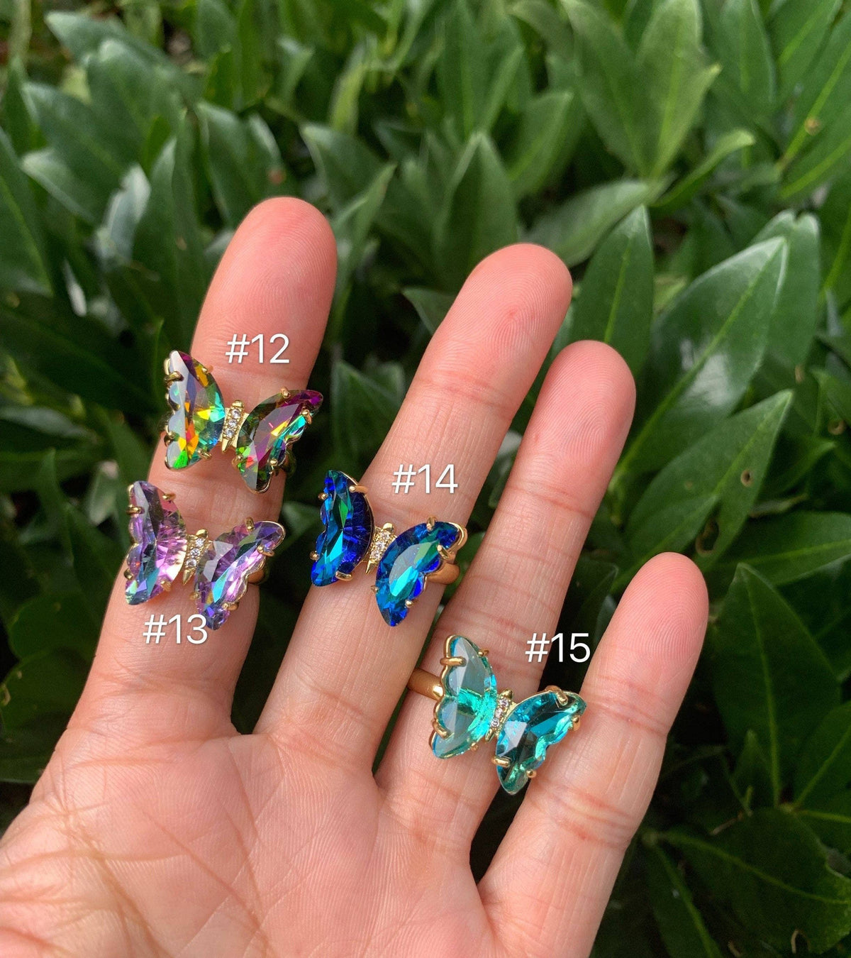 Colorful Glass Butterfly Shape Adjustable Ring, Sku#LD87