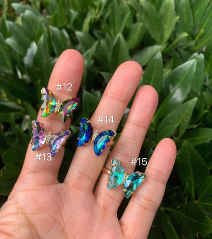 Colorful Glass Butterfly Shape Adjustable Ring, Sku#LD87