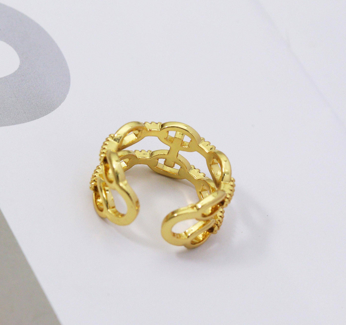 CZ Double Oval Link Adjustable Ring, Sku#LD247