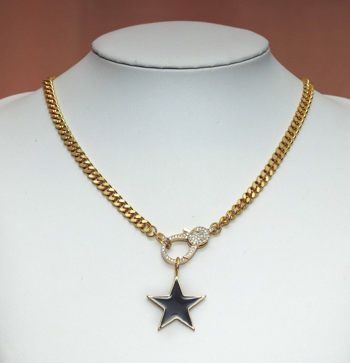 Heart Star Cuban Chain Necklace, sku#CL07