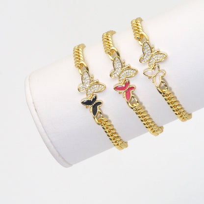 Colorful Butterfly Thin cuban chain Bracelet, Sku#LD393
