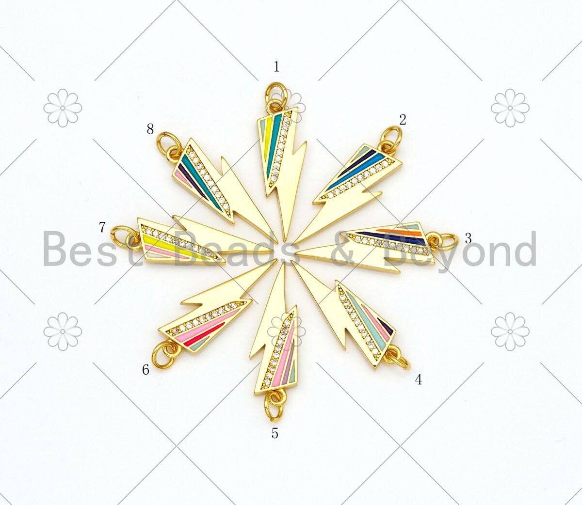 Colorful Enamel Lightning Shape Pendant, 18K Gold Filled Ena