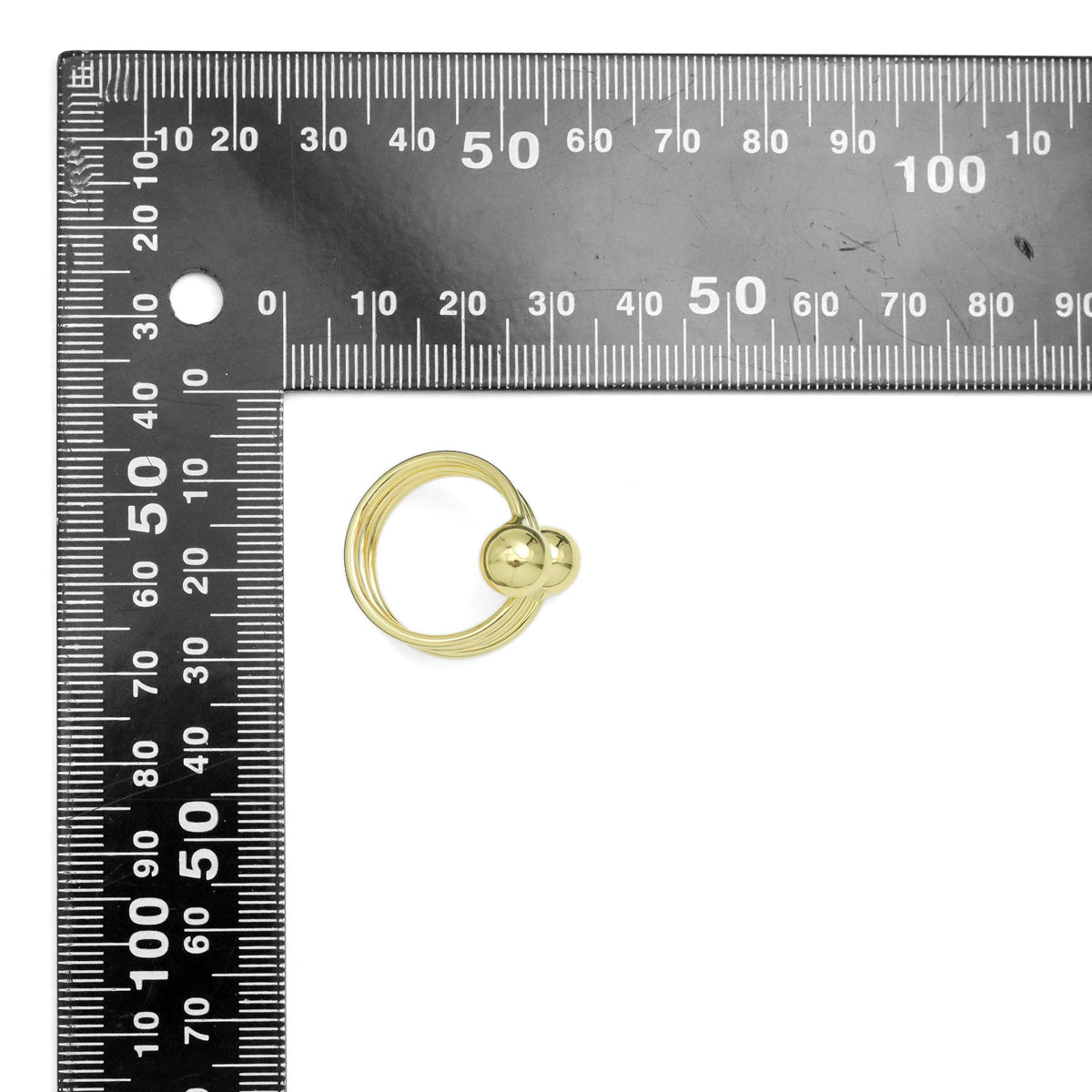 Gold Swirl Line Ball end Adjustable Ring, Sku#JL197