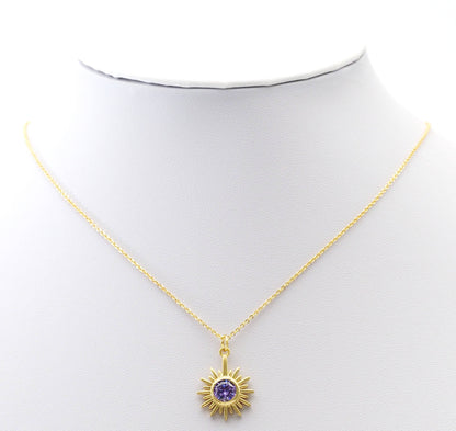 Purple CZ Gold North Star Sunflower Charm, Sku#LK763